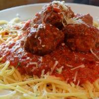 Spaghetti And Meatballs · Large Spaghetti and Meatballs comes with side of garlic bread and Salad Choice    
Homemade ...
