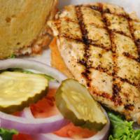 Chicken Sandwich · Bub's chicken sandwich is a juicy seven oz. charbroiled breast seasoned with our special sea...