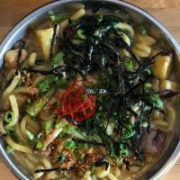 Yaki Udon · pan-fried • market greens • beech mushrooms • crispy garlic • sesame-butter sauce