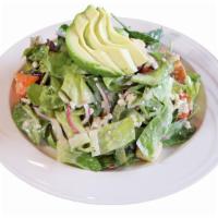 House Salad · Mixed Greens, Cucumbers, Tomatoes, Red Onions, Croutons, Avocado, Peppers, House-made Vinaig...