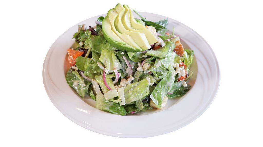 House Salad · Mixed Greens, Cucumbers, Tomatoes, Red Onions, Croutons, Avocado, Peppers, House-made Vinaigrette.