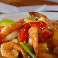 Sweet & Sour Shrimp · Sautéed shrimp with garlic, onion, . tomato, cucumber, bell pepper and . fresh pineapple in ...