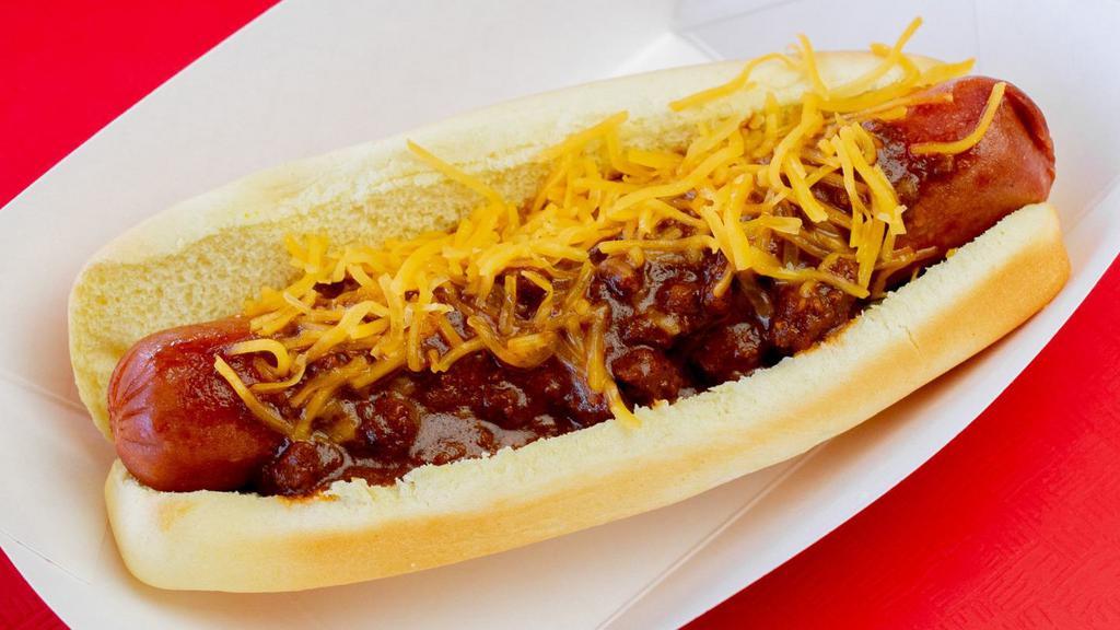 Jumbo Hot Dog · Chili and cheese.