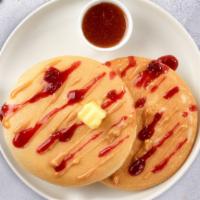 Strawberry Pancakes · Fluffy pancakes cooked with care and love served with strawberries, butter and maple syrup. ...