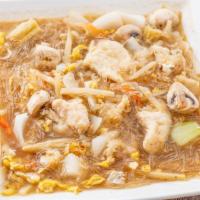 Pad Woon Sen · Cellophane noodles, egg, garlic, onion, mushrooms, baby corn, bamboo, carrots, and celery. G...