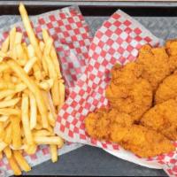 Chicken Fingers (5Pc)  W/Fries · 5 pc Chicken Tenderloin Strips served with our fries.  A bigger portion for the breaded, fri...