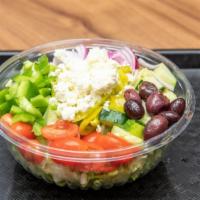 Greek Salad · Iceberg lettuce, tomatoes, cucumbers, green peppers, red onion, pepperoncini, kalamata olive...
