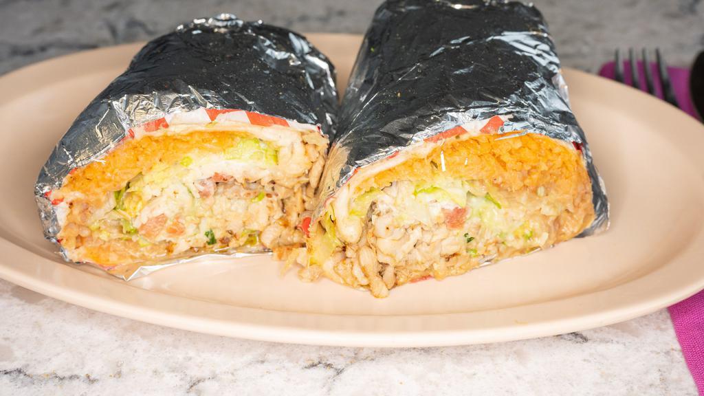 Burritos · Served with rice, beans, pico de gallo, sour cream, cheese, lettuce, guacamole and  choice of meat