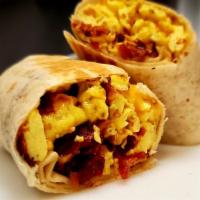 Bacon Egg And Cheese Burrito  · Bacon egg & american cheese and home fries burrito, wrap in a 10