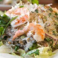 #19 Silver Thread Noodle Salad · Silver-thread noodles, pork & shrimp, mixed with homemade sauce, lemon juice, onion, cilantr...