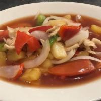 #46 Sweet & Sour With Vegetables · Homemade sweet & sour sauce sautéed with pineapple & fresh vegetables. NOT battered or deep ...