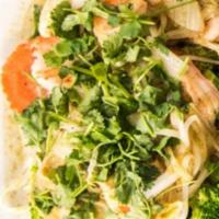 Sp4 Supenns Thai Style Pasta · Rice noodles & steamed vegetables topped with zesty green curry sauce. Cannot be made mild.