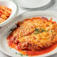 Pollo Alla Parmigiana · tender pan fried chicken breast topped with marinara and baked with mozzarella cheese