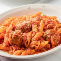 Penne Matriciana · Penne pasta, meat balls, Italian sausage, all sautéed with garlic, onion, prosciutto, whitew...