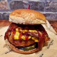 Double Bacon Bbq Cheeseburger · double patty smashburger, bacon, american cheese, pickles, BBQ sauce, fried onions **we do n...
