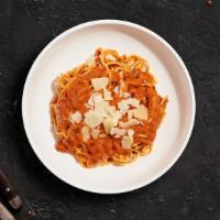 Vodka Hour Pasta (Spaghetti) · Creamy tomato and white sauce blend cooked with spaghetti.