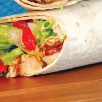 Southwest Chipotle Chicken Wrap · Chicken breast, roasted red peppers, cheddar cheese, lettuce, and chipotle ranch dressing.