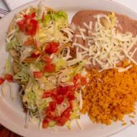 Taco Dinner · Three tacos, rice & beans. Your choice of meat Chicken, Steak, Ground Beef, Pork, Tripas, Ce...