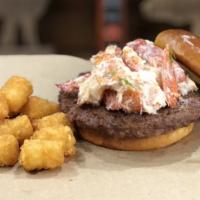 Surf & Turf Burger · Fresh 1/2 lb burger topped with 1/4 lb of cold lobster salad. Substitute grilled chicken bre...