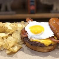 Breakfast Burger · Fresh 1/2 lb burger topped with fried egg, bacon, and cheese.
Substitute grilled chicken bre...