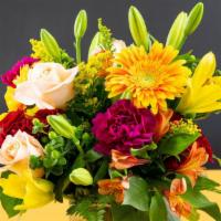 Flower Spectacular Floral Vase · Make any occasion spectacular with this superb bouquet! Featuring gorgeous yellow lilies, pe...