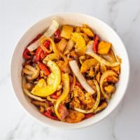 Roasted Garlic Bowl · Your choice of protein with red skin potatoes, mushrooms, yellow onions, roasted red peppers...