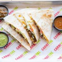 Quesadilla · Your choice of meat with lettuce, tomato, cheese and sour cream inside a flour tortilla