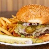 *Southwest Burger · Pepper jack, iceburg lettuce, red onion, guacamole, jalapeños, chipotle aioli, sciortino's s...