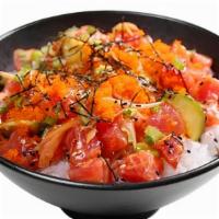 Spicy Ahi · Ahi tuna, cucumber, sweet onion, edamame, sriracha aioli, masago, green onion, sesame seeds,...