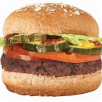 Vegan Beyond Burger · 100% Plant-Based Beyond Burger® from Beyond Meat®, ketchup, mustard, lettuce, tomato, pickle...