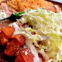 Red Enchilada Plate · Your choice of 3 enchiladas. Red sauce filled with potatoes. Please contact merchant for enc...