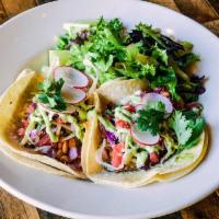 Tempeh Tacos · blackened organic tempeh | tempeh chorizo | pico slaw | house-made guacamole | radish | soy-...