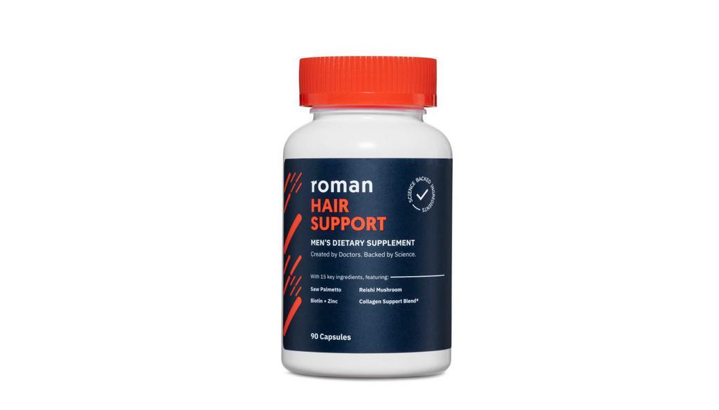Roman Hair Support Supplement For Men With Biotin To Help Nourish Hair, 90 Capsules · Roman's Hair Support supplement is formulated with 15 nutrients, such as saw palmetto and biotin to help support and nourish your hair*. In men's hair care, consistency is key—to support your hair, make this supplement part of your daily wellness routine.

*These statements have not been evaluated by the Food and Drug Administration. This product is not intended to diagnose, treat, cure, or prevent any disease.