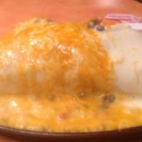 Chicken Burrito · Served with rice and beans.
