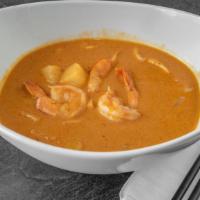 Shrimp Curry With Pineapple · Very special shrimp curry dish. Fresh shrimp cooked with chunks of pineapples and coconut mi...