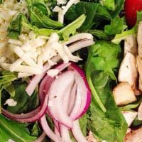 House Salad (Small) · Romaine, mushrooms, onions, grape tomatoes, shredded cheese.