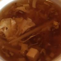 Hot & Sour Soup · Bamboo, water chestnuts, white onion, tofu, and egg.