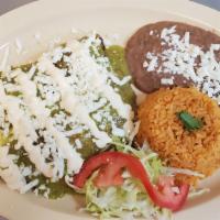 Enchiladas Verdes, Rojas O Rancheras · Corn tortilla with your choice of meat stuffed in Green, Red or Ranchera Sauce