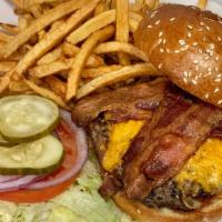 Bacon Cheeseburger · Applewood smoked bacon and smothered with cheddar cheese.