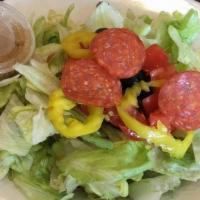 Antipasto Salad · Hot ham, salami, pepperoni, cheese, tomatoes, banana peppers, onions, special spices on cris...