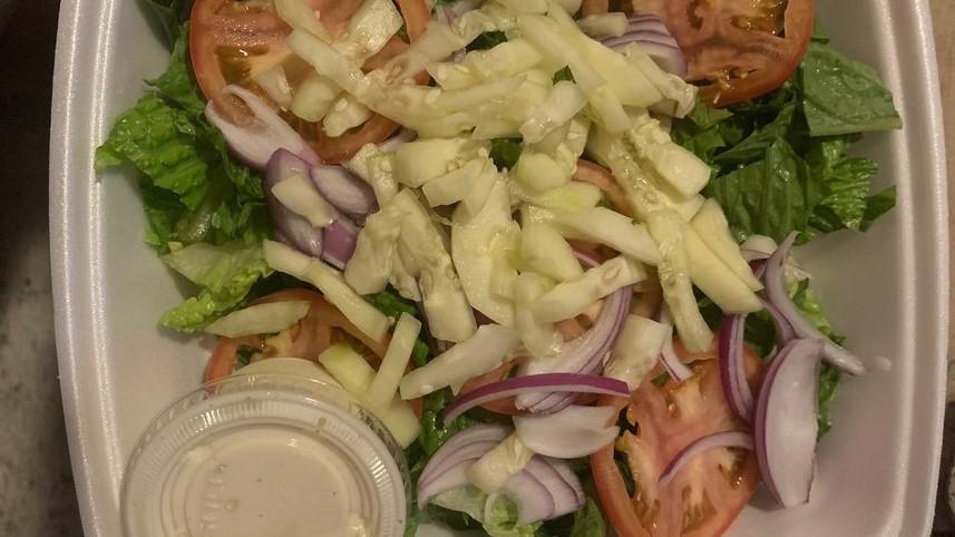 Side Salad · Lettuce, tomato, onion, and cucumber.