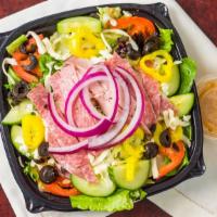 Antipasto Salad · Mixed Lettuce, Fresh Tomatoes, Cheese, Onions, Ham, Salami, Ripened Olives, Cucumbers, Hot P...