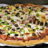 Vegetarian Pizza Picnic 14 · #Vegetarian Pizza#Pizza#Mushroom, Spinach	This vegetarian pizza is topped with red onions, g...