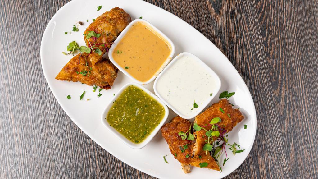 Southwest Eggrolls · Grilled chicken, roasted corn-salsa black beans and pepper jack cheese. Served with salsa Verde cilantro lime ranch and sweet cashew sauce.