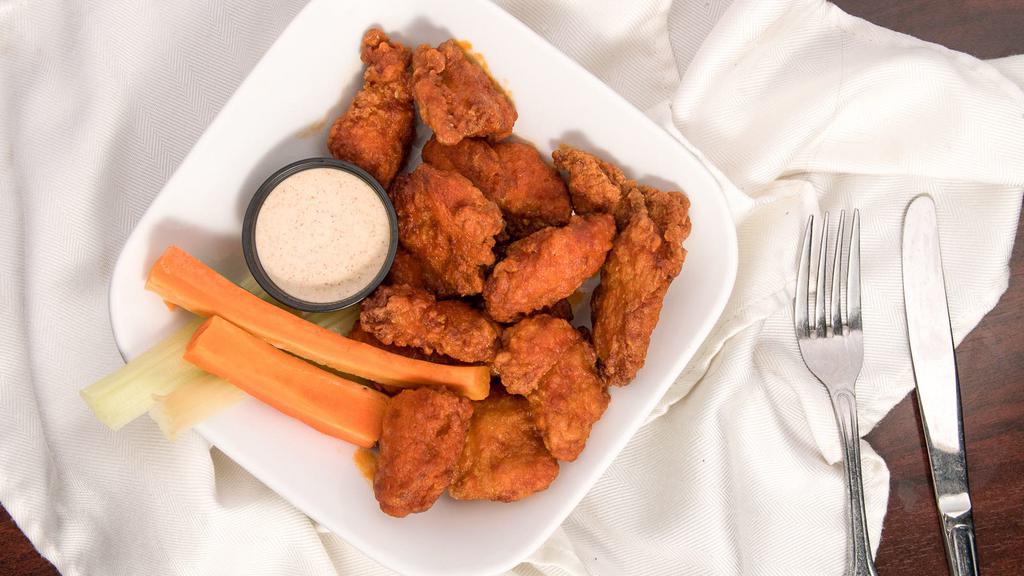 6 Boneless Wings · Boneless wings, with your choice of sauce. Served with Blue Cheese or Ranch