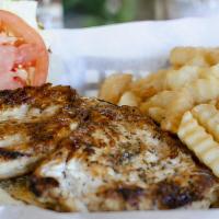Grilled Chicken Sandwich · A six oz filet served plain or with bbq sauce on a soft bun with lettuce, tomato, and mayonn...