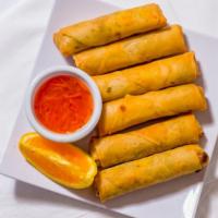 Veggie Spring Roll (6 Rolls) · Crispy fried spring roll stuffed with cabbage, carrot, clear noodles, Served with house pine...