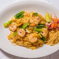 Pad Thai · The most famous stir-fried thin rice noodles with sliced meat, egg, bean sprout, and green o...