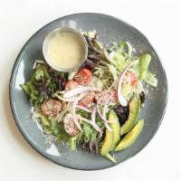 North High House Salad · spring mesclun mix / cotija cheese / red onion / cucumber / grape tomato / avocado / sunflow...