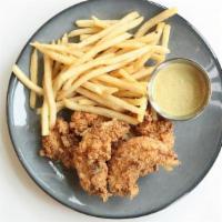Chicken Tenders And Fries · 5 house brined chicken tenders / hand breaded to order / fried crispy / choice of wing sauce...